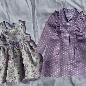 Bonnie Jean Lilac Floral Dress with Lavender Polka-Dot Coat